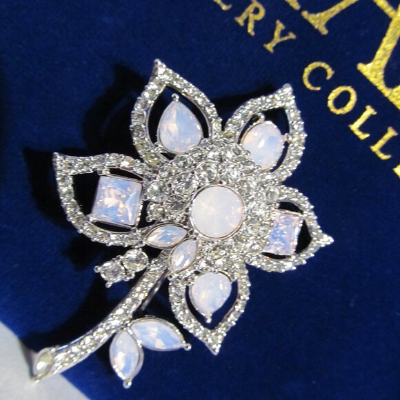 JTV Titanic Jewelry Collection Faux Opal & Faux Diamond Floral Pin - Gorgeous!! - Picture 9 of 16